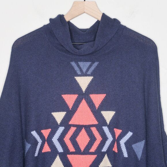 J.Jill Womens Knit Pullover Sweater 1X Blue Aztec‎ Tribal Oversized Western Cozy - Picture 6 of 10
